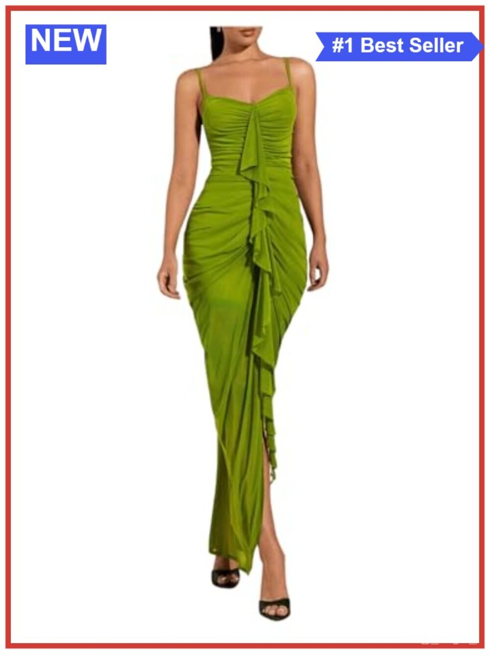 Ruffle Ruched Sweetheart Cami Bodycon Maxi Dress Slim Fit